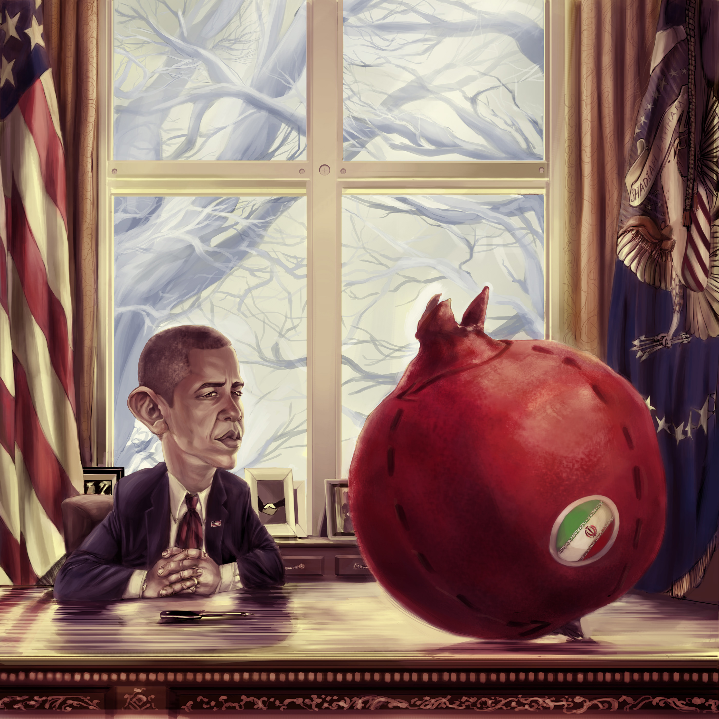 Obama and pomegranate illustration
