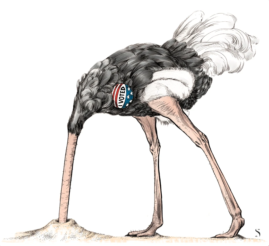 Ostrich with I Voted sticker illustration