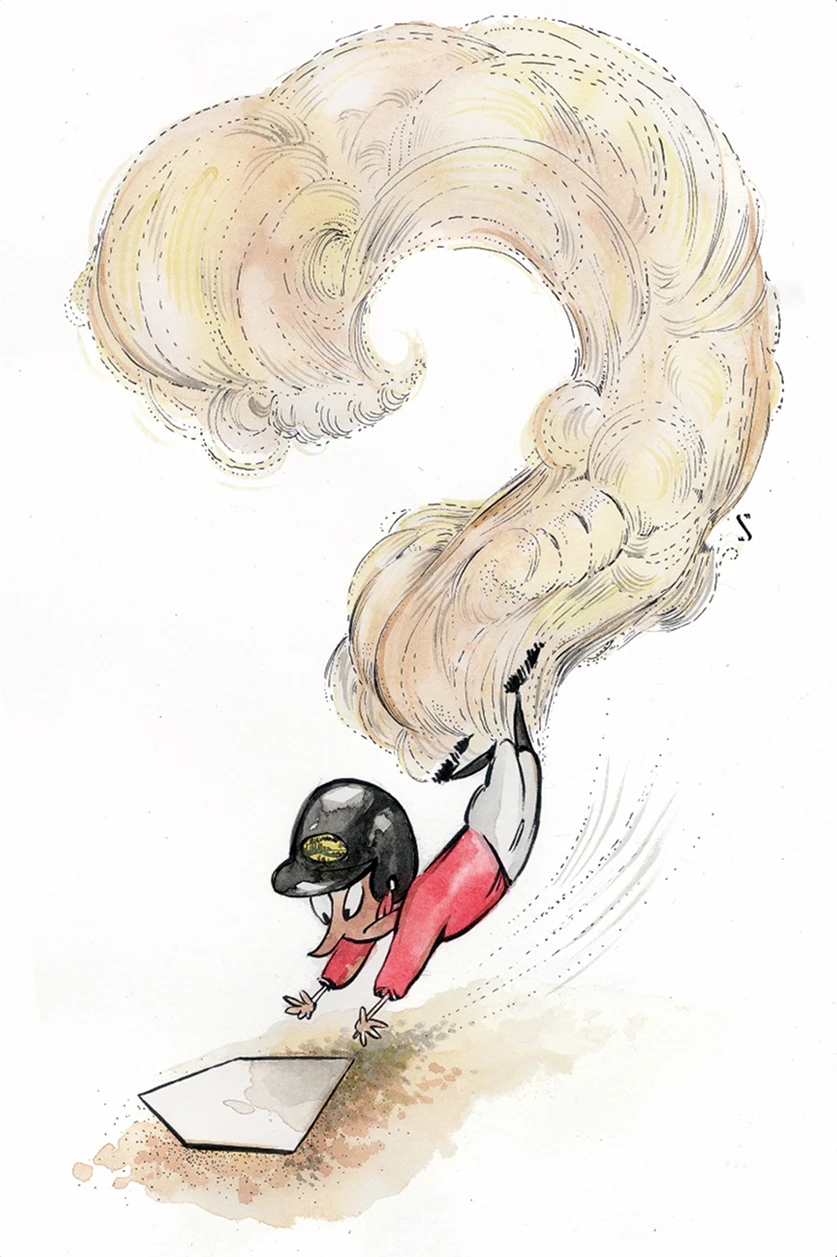 Baseball player sliding into home base illustration