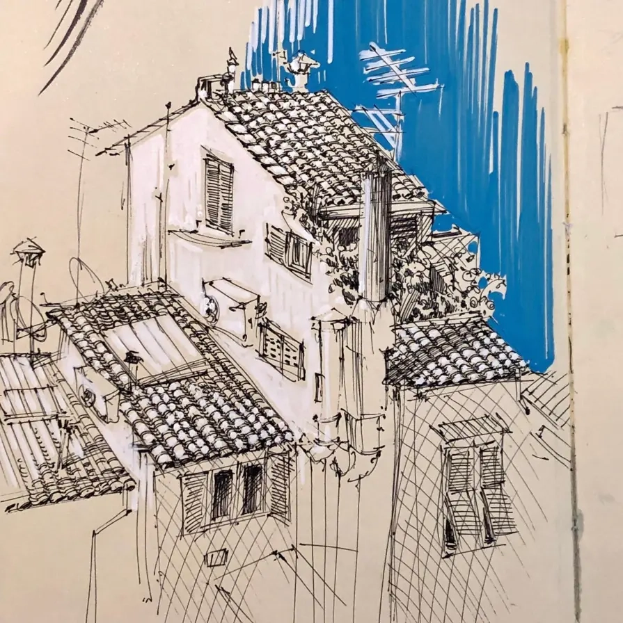 Italian rooftops ink sketch