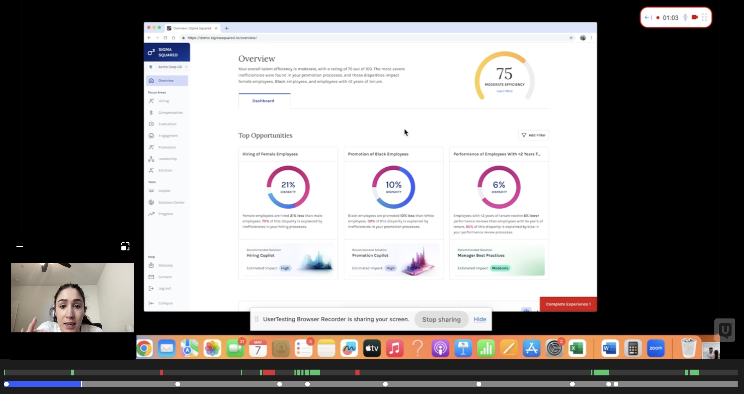 User testing session — overview screen